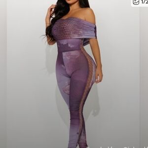 Fashion Nova Purple Off-Shoulder Jumpsuit